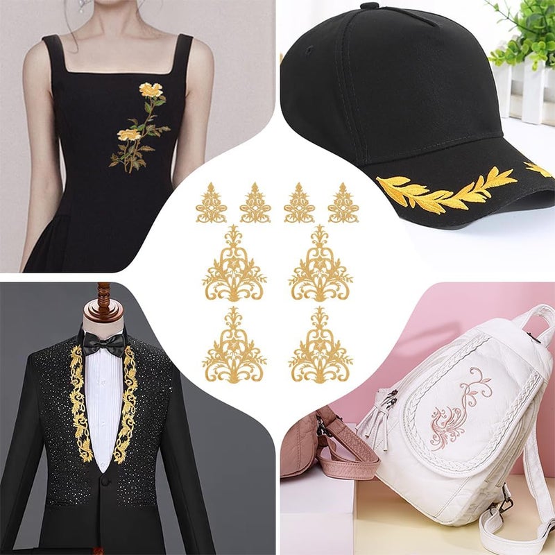 NBEADS 8 Pcs 2 Styles Gold Floral Embroidered Applique Patch, Iron on Patches Sew on Patches Ethnic Style Applique for Sewing Wedding Bride Dress Shoes Clothing Decoration Repair - Image 5